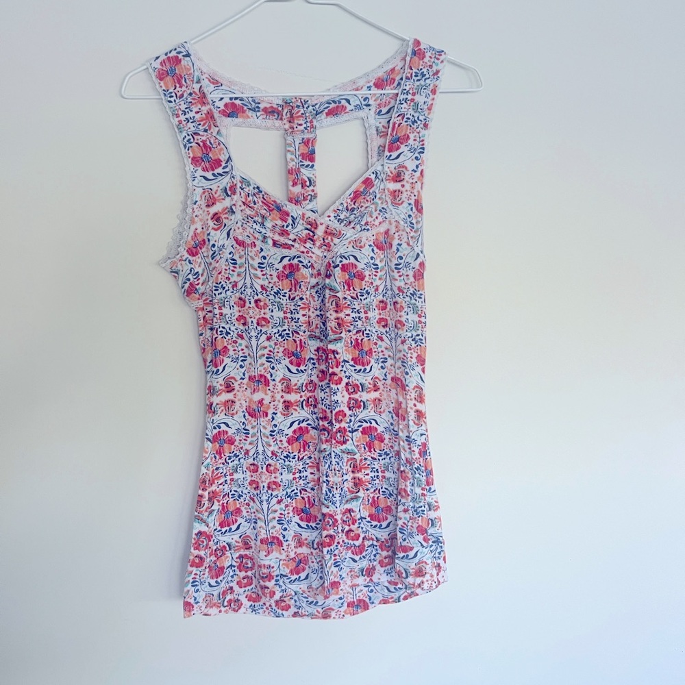 American Rag tank top white with flower design size S
